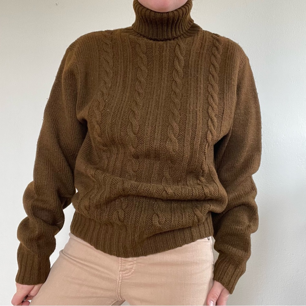 Pendleton Brown Cable-Knit Turtleneck Sweater - image 3